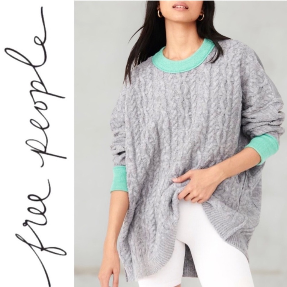 NWT Free People Nordstrom Olympia Women’s XS Gray Teal Oversized Tunic Sweater - Picture 4 of 9